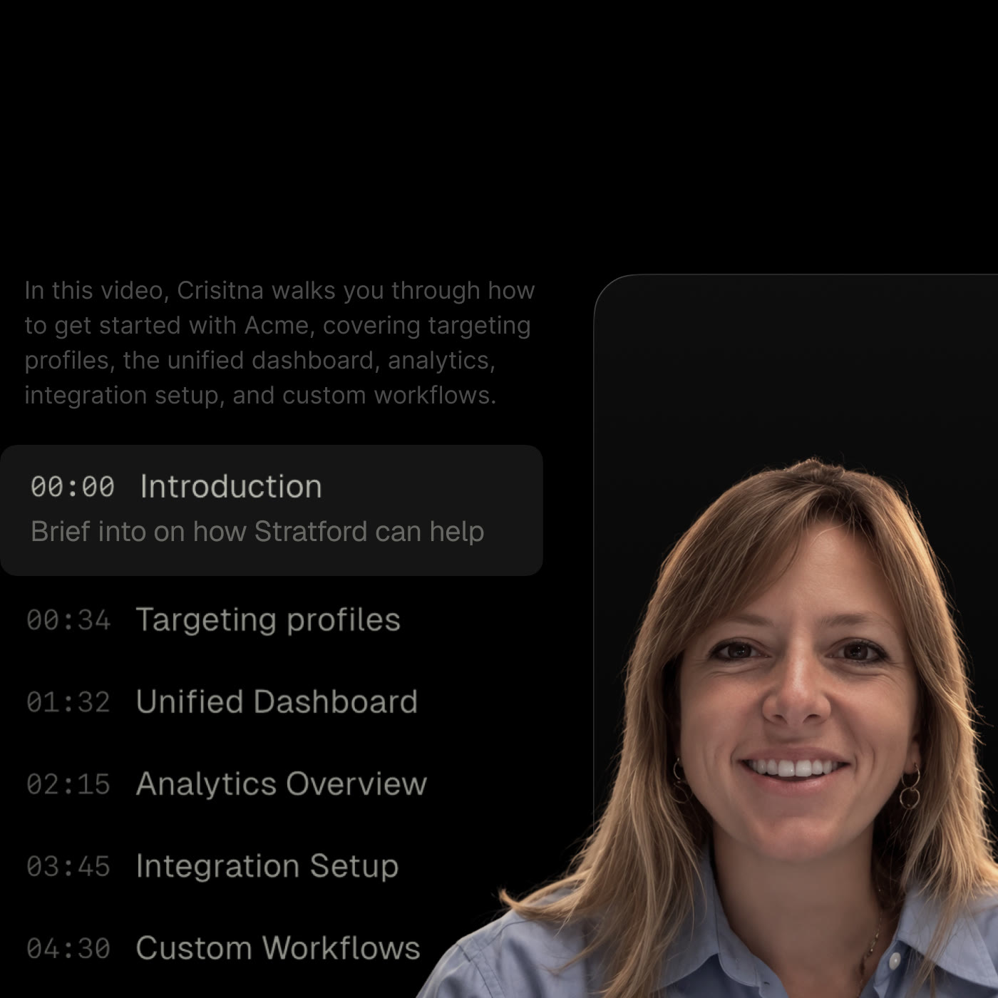 Chapters and a summary beside a recorded video