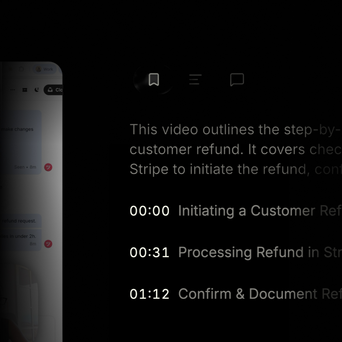 Chapters for a customer refund SOP beside the recording